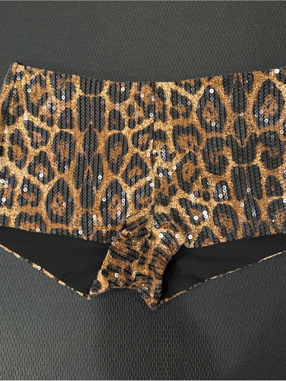 Edikted Leopard Sequin Dance Shorts - Black & Brown